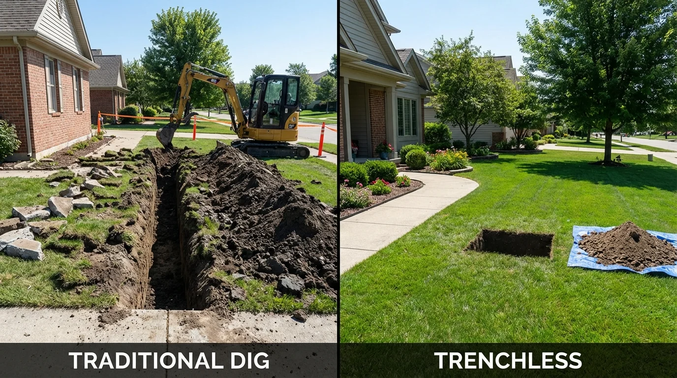 Trenchless sewer repair with minimal yard damage versus traditional excavation in Anaconda, MT